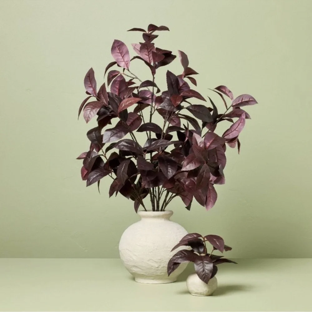 NWT Hearth and Hand Plum Faux Leaf Arrangement in Off white Vase